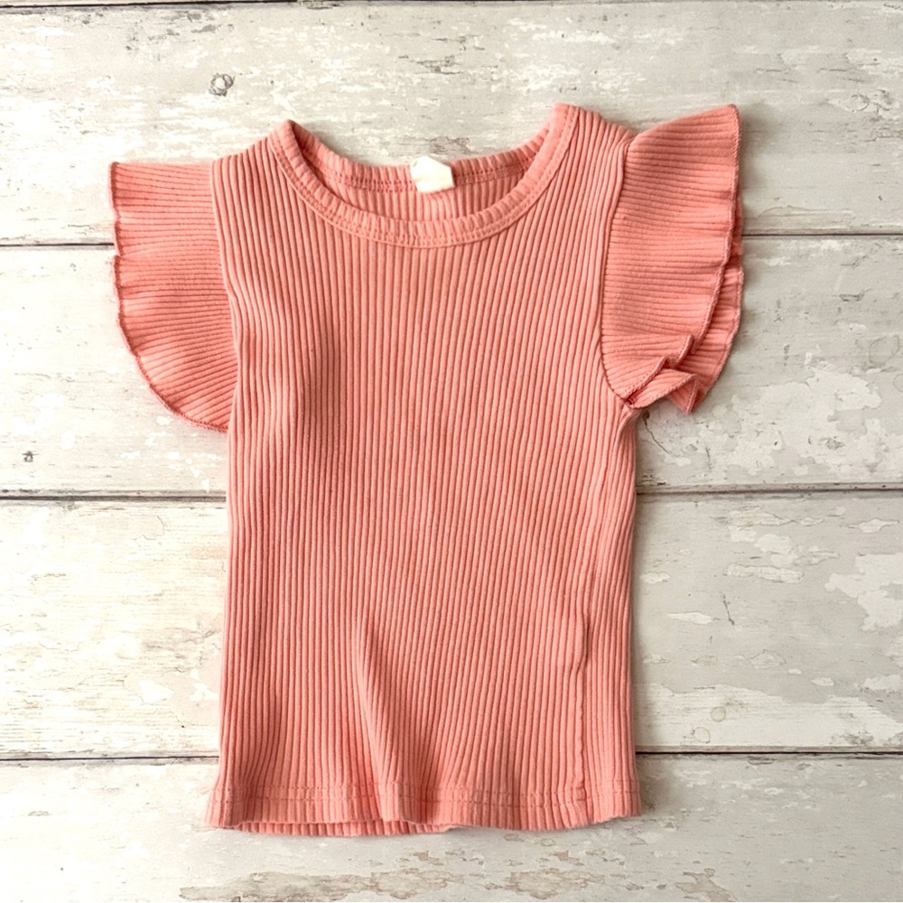 Zara Kids 3T Girls Ribbed Knit Short Sleeve Shirt Top Salmon Pink Euro Size 100